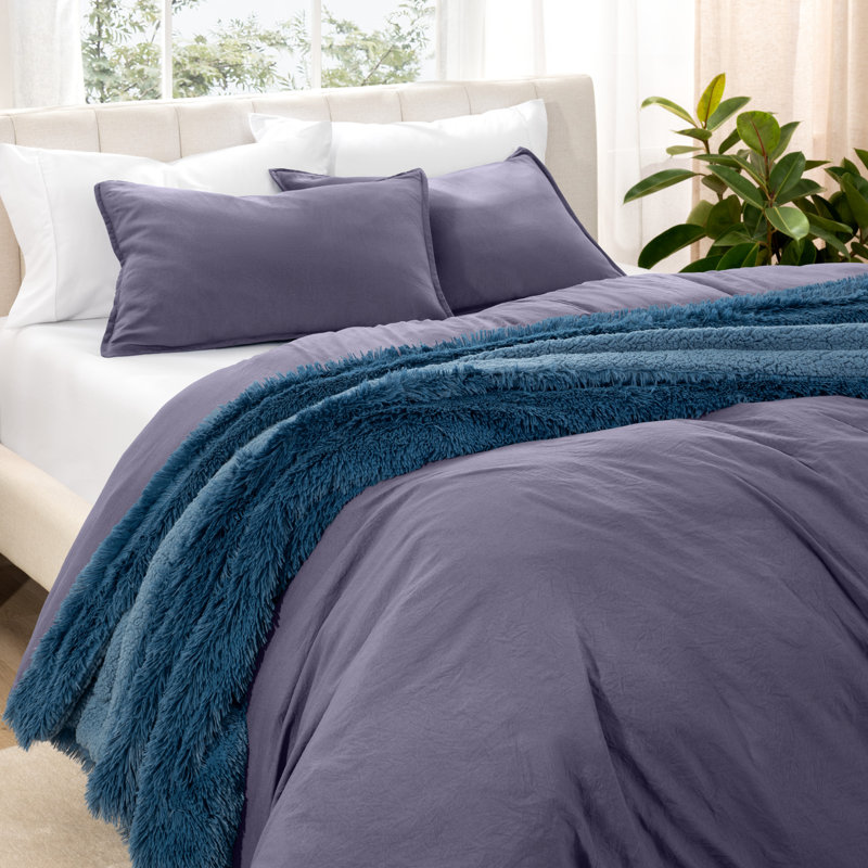 Sandwashed Duvet Cover Set, Single, Dusty Purple