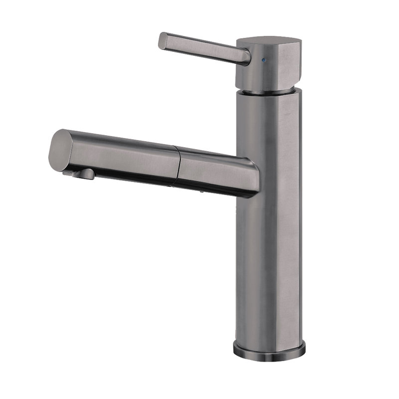 Whitehaus Collection Stainless Steel Single Lever Kitchen Faucet with Pull-Out Spray Head, Brushed Gunmetal