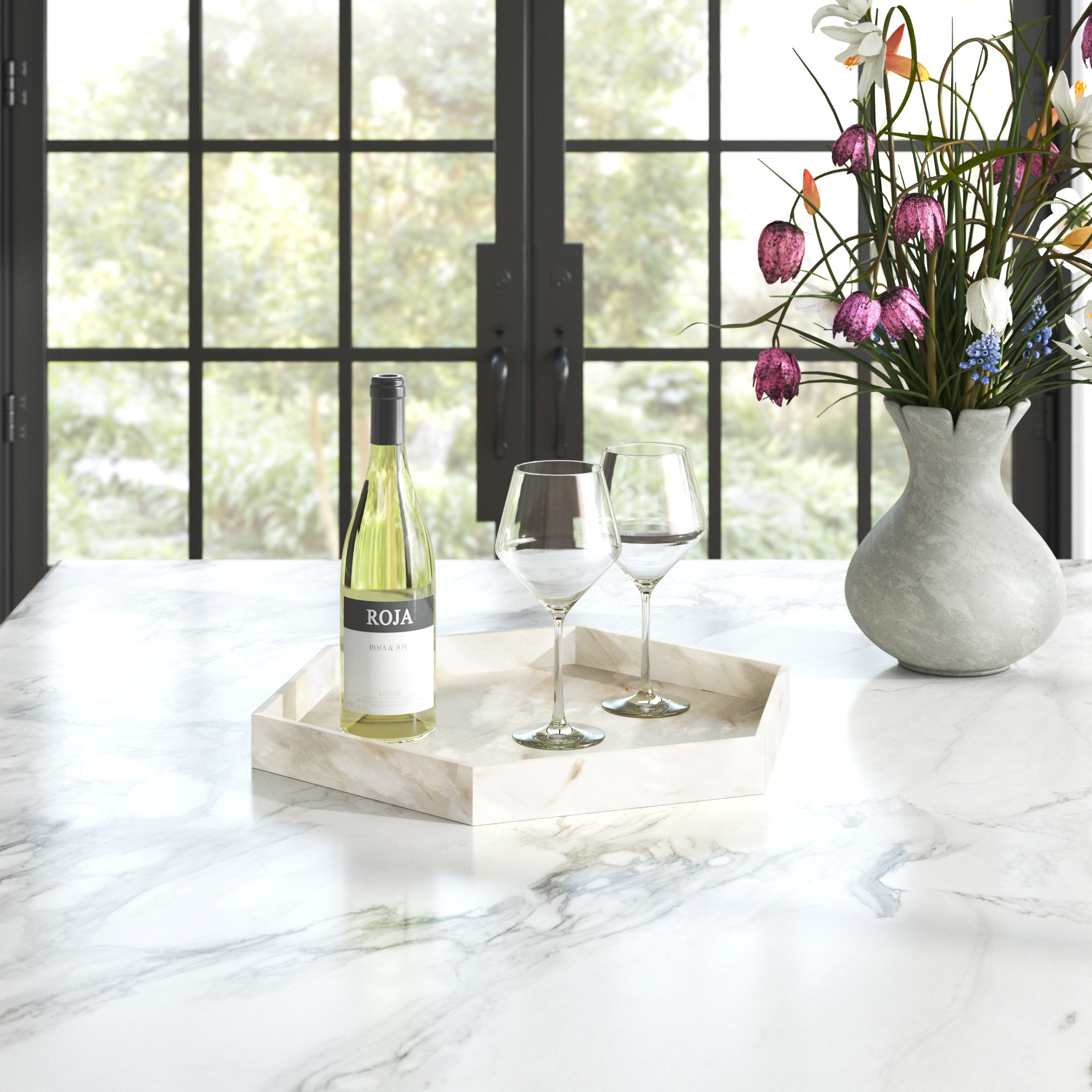 Antonia Modern Stone Tray - Set of 1, Large