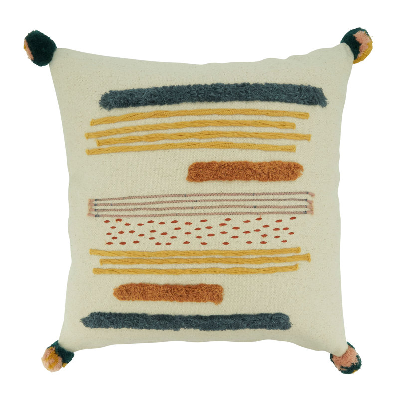 Square Cotton Fringe Lace Appliqué Throw Pillow
