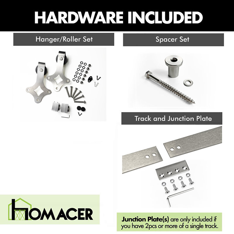 Brushed Nickel Diamond Design Non-Bypass Single Track One Door Hardware Kit( Door Not Included), 60 in.
