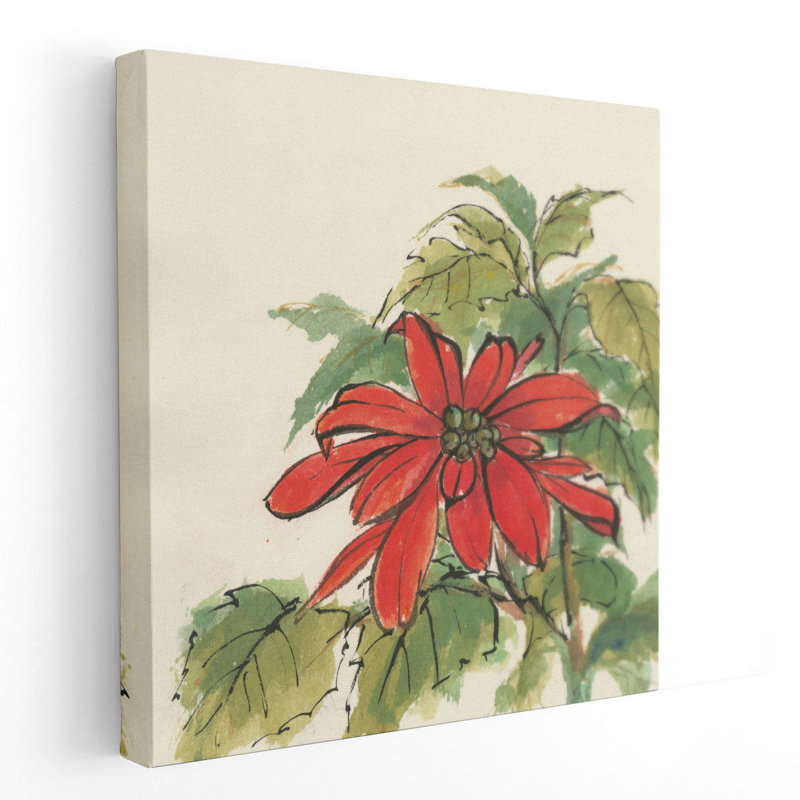 Poinsettia I - reproduction d'art sur toile, H 12 po x l 12 po