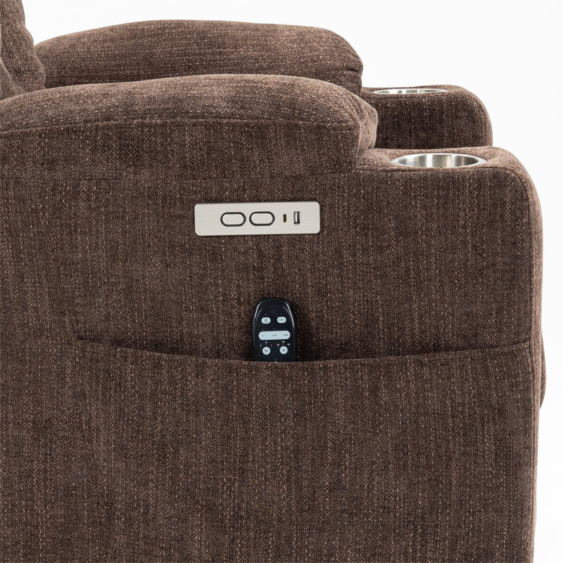 Upholstered Heated Massage Chair, Brown Chenille