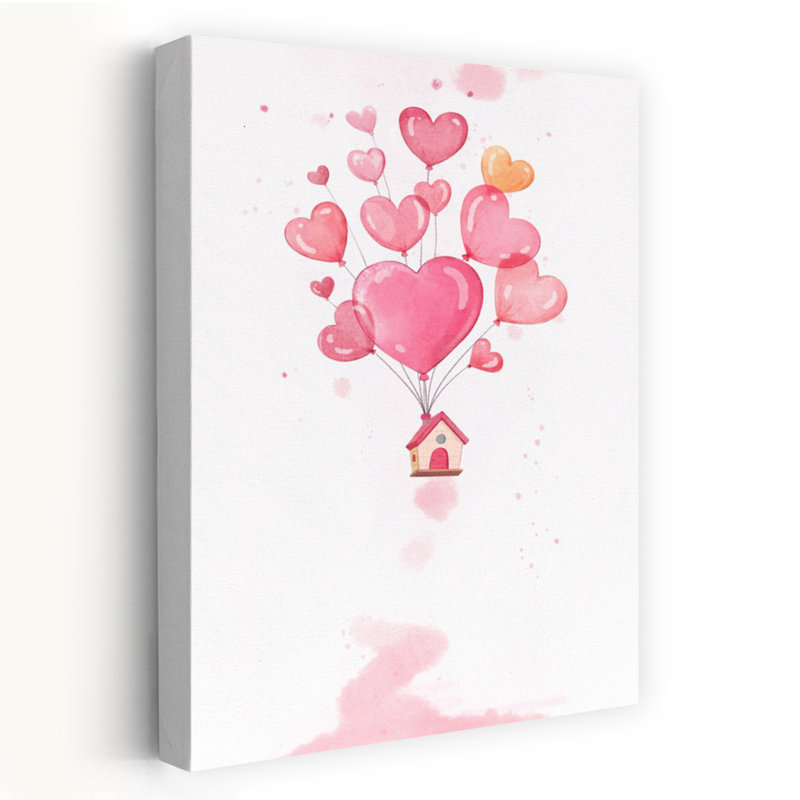 Floating Home Of Hearts Romantic Whimsical Abstract Architecture Wall Art Print, 152.4cm H x 101.6cm W