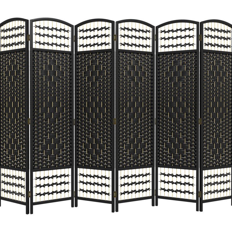 Pièce pour 6 panneaux, écran d'intimité pliable 5,6 pi, cloison en fibre Black Wave, pour chambre à coucher, salon, cloison murale de bureau à domicile avec cadre en bois