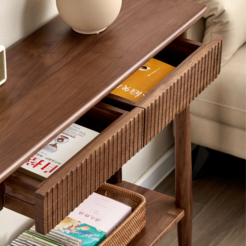 Walnut Solid Wood Rectangular Console Table, 33.46" H x 39.37" W x 12.6" D