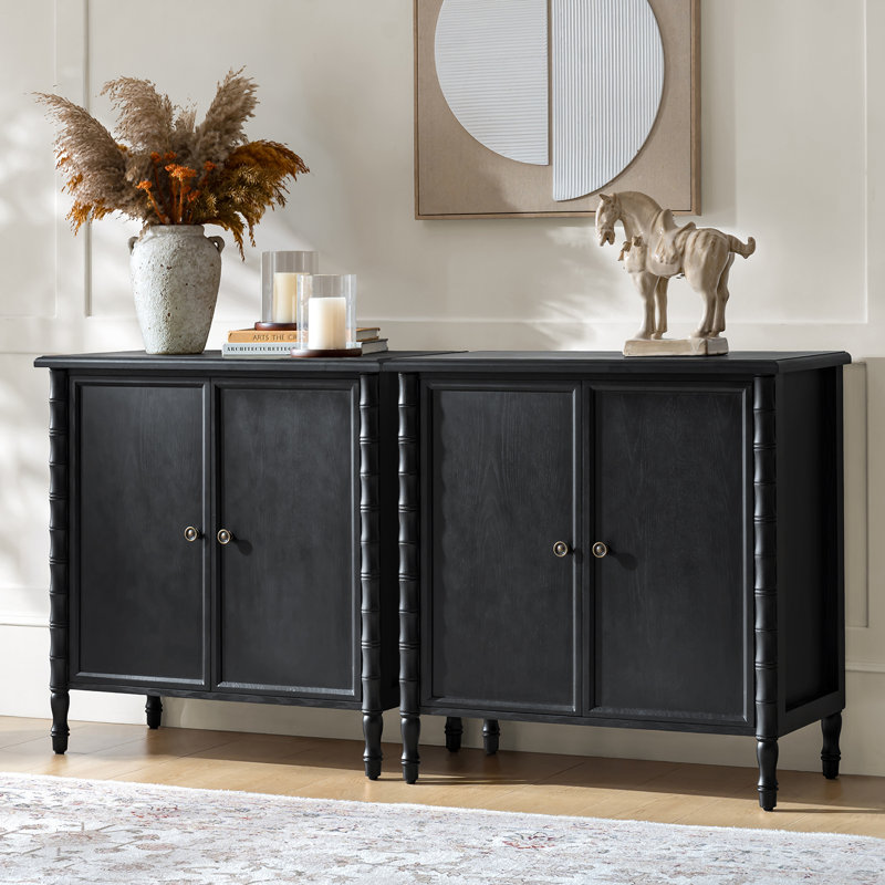 Lucious Transitional 32''W 2-Door Transitional Storage Curved Cabinet with Classic Spindle Legs and Cable Management, Black