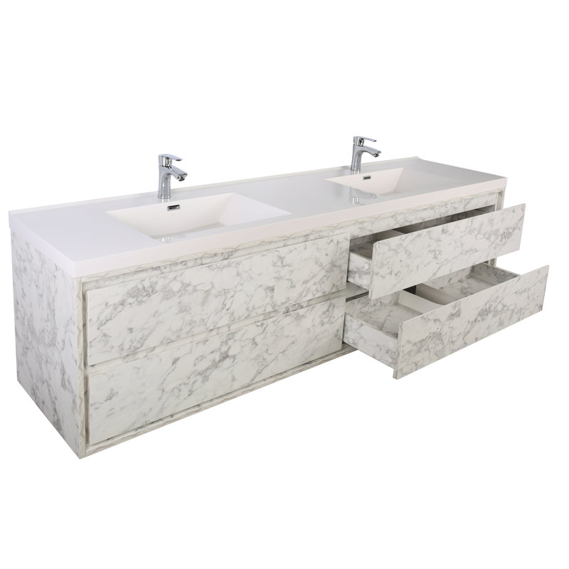 Azden 70.6" Wall-Mounted Double Bathroom Vanity Set, Marble White