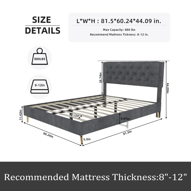 Lit moelleux en suède, Gris, Grand lit