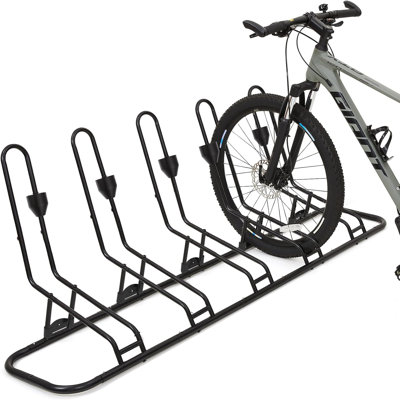 Floor Bike Rack for 5 Bikes, Safeguard Disc Brakes & Derailleurs Design, Waterproof Bicycle Stand