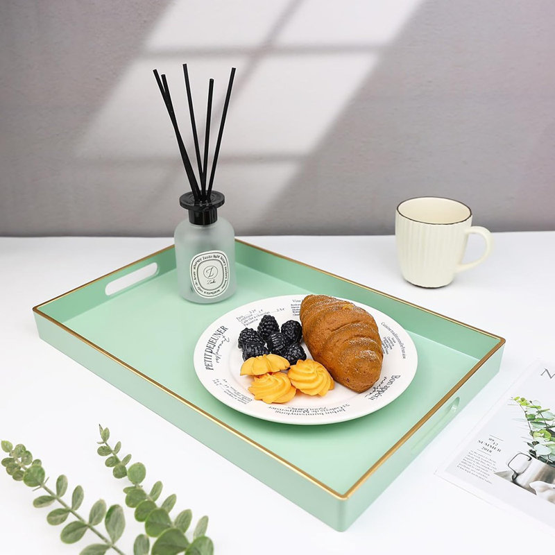 Plateau de service décoratif avec poignées, plateau en plastique élégant pour table basse, repose-pieds et décoration intérieure
