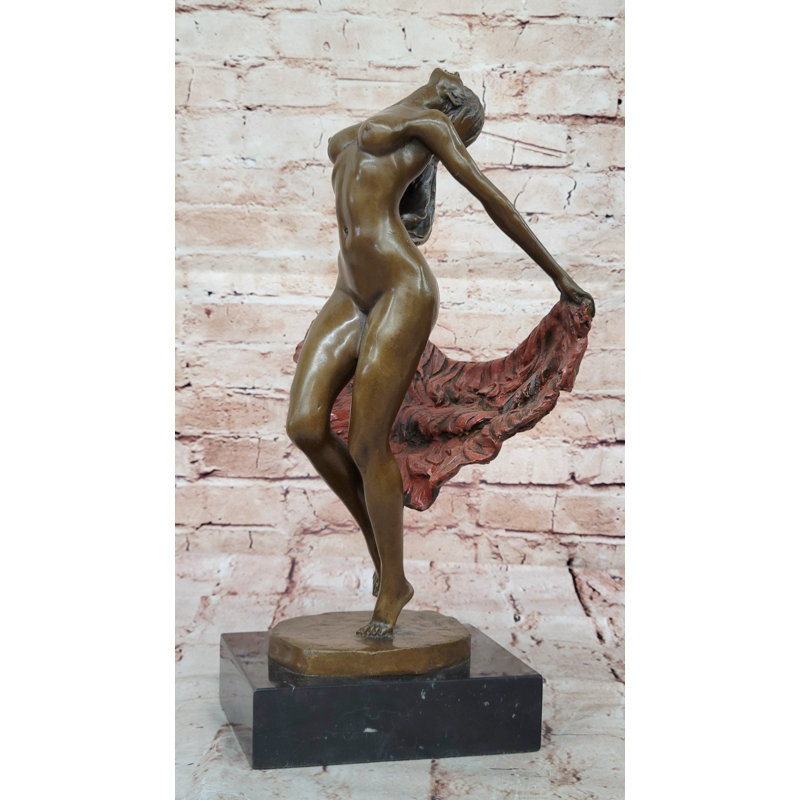 Sculpture bronze femme nue avec jupe fluide sur base - Art figuratif
