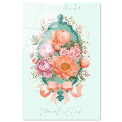 God is With Her Floral Acrylic Print Jesus Wall Art by Art Remedy, Ready to Hang, 36 x 54