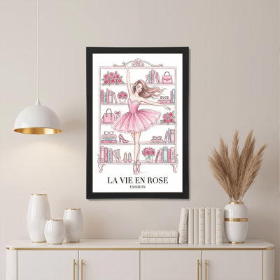 Ballerine en tutu rose et étagère à livres - Toile tendue - Décoration murale tendance pour chambre ou salon