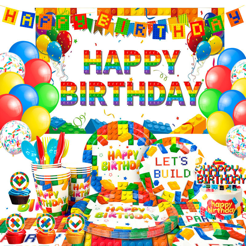 Ensemble de décorations de fête d'anniversaire Lego, 114 pièces Lego