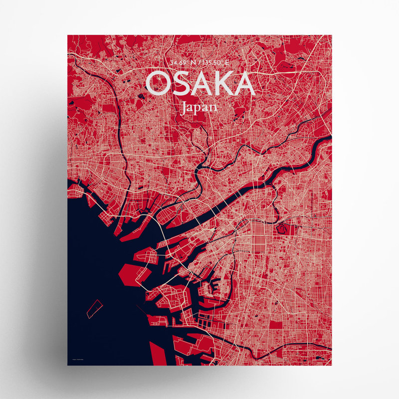 Osaka City Map in Nautical 1 Piece Wall Art, 20cm H x 16cm W x 0.05cm D