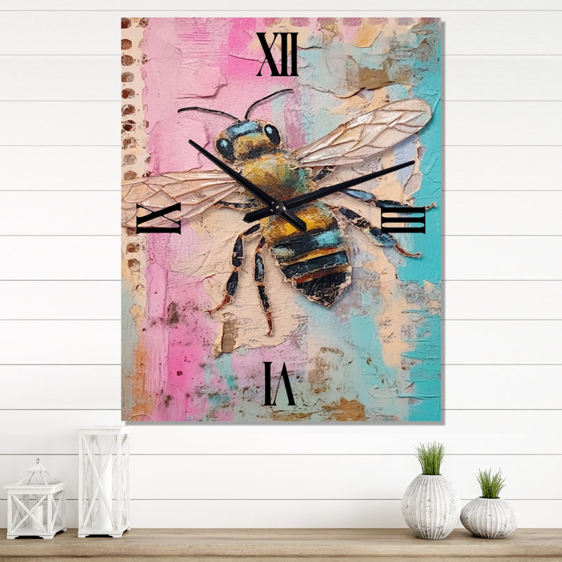 Collage rétro de bourdon - horloge murale rétro géométrique moderne, H 40 po x l 30 po x P 1 po
