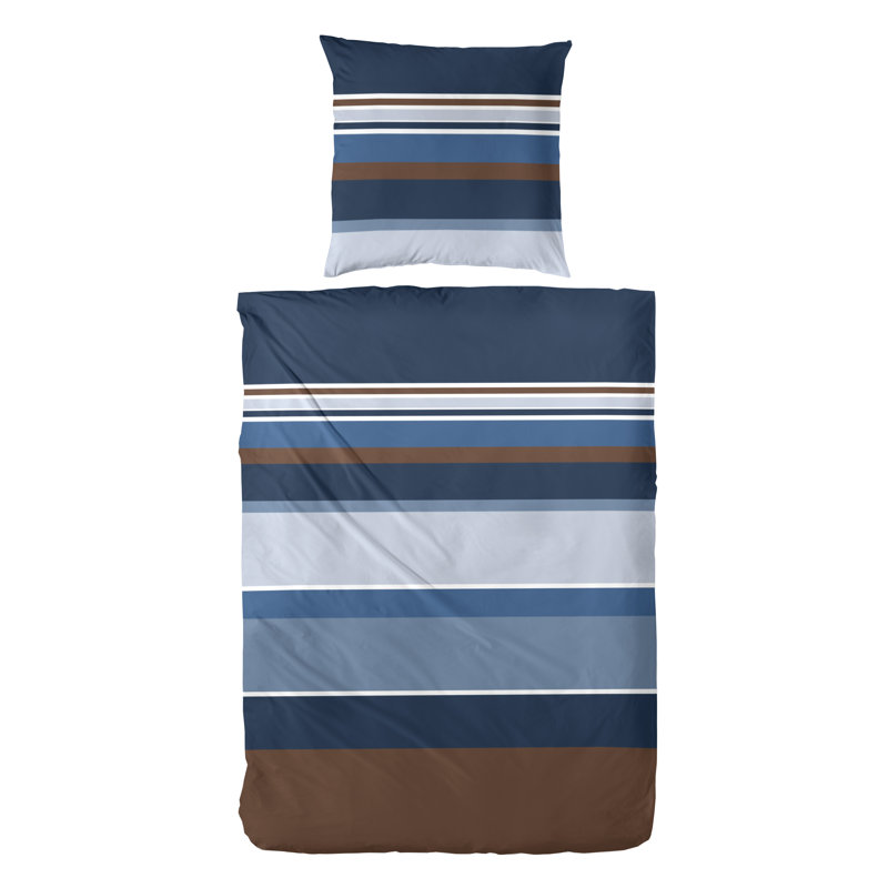Rohman Cotton Striped Duvet Cover Set with Pillow Shams, 155 x 220cm Duvet Cover + 1 Standard Pillowcase, Brown