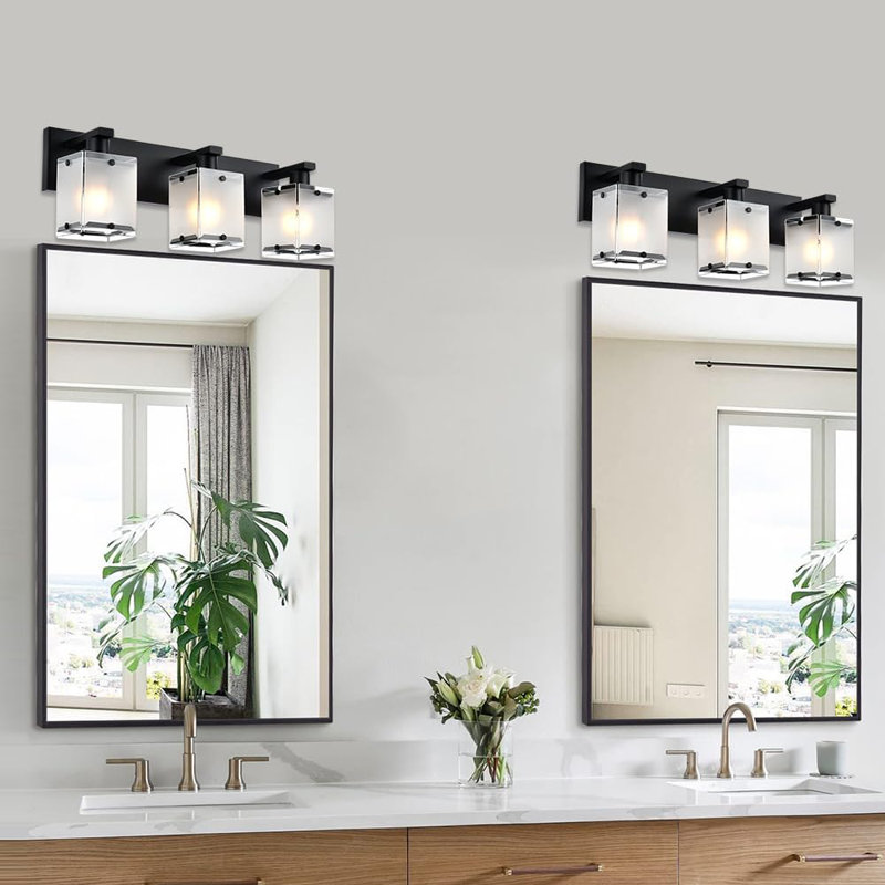 Luminaire de meuble-lavabo mural moderne noir avec abat-jour rectangulaire en verre givré, éclairage de salle de bain 3 lumières pour miroir, cuisine, chambre à coucher, base d'ampoule E26