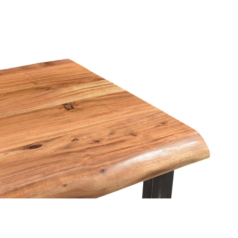 Live Edge Console Table with 4 Adjustable Stools, Made with Solid Wood and Metal, 82x22x36