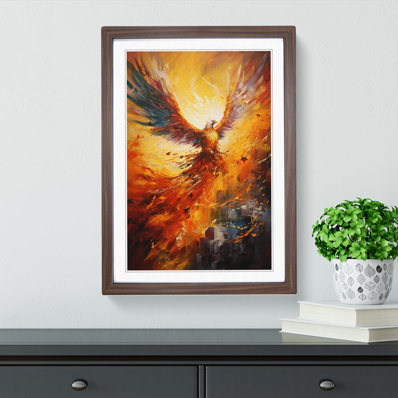XYZ-FRM-V1223-5105 Phoenix Action - Single Picture Frame Print on Wood, 64cm H x 46cm W x 2cm D, Walnut