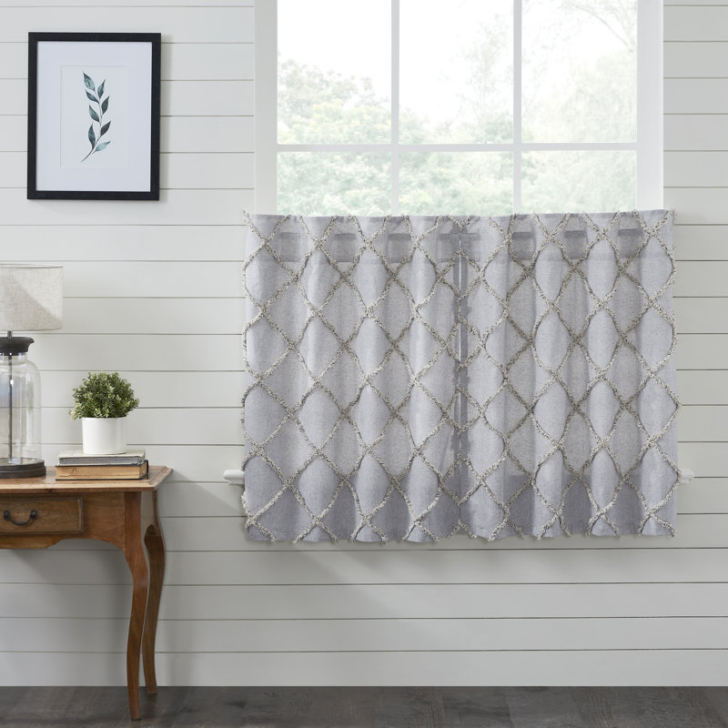 Rideau de café sur mesure en coton gris denim / noir doux / crème Strausstown, L 72 po x L 36 po