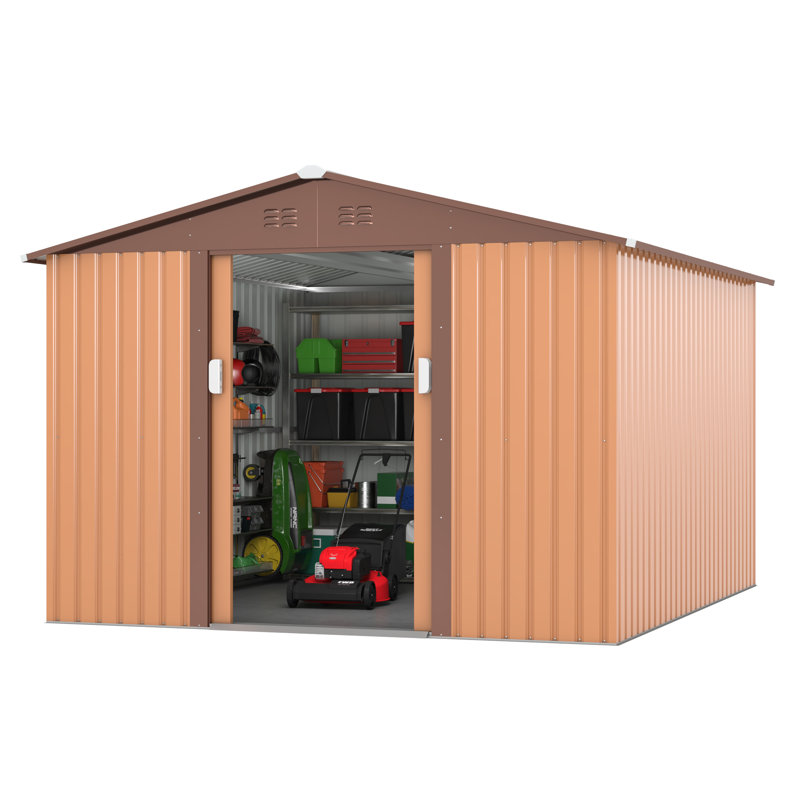 9.1 x 10.5 Ft Coffee Metal Outdoor Storage Shed with Windows