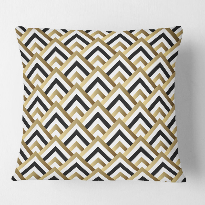Motif à carreaux dorés - Coussin Mid-Century, 16 po x 1 po, Noir