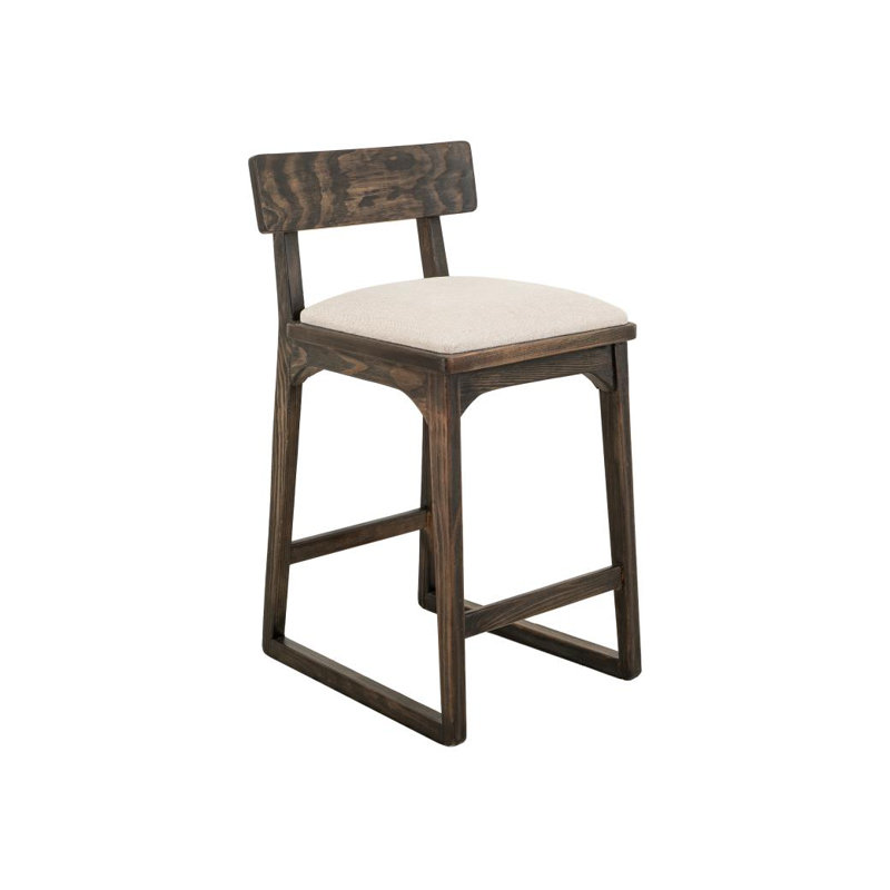 Tabouret de bar rembourré 24 po Balam, White Seat/Dark Brown Frame, Tabouret de comptoir (assise de 24 po de hauteur)