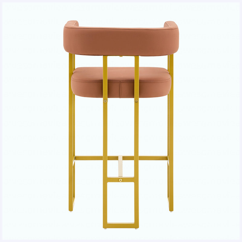 Tabourets de bar modernes de hauteur comptoir, ensemble de 4 tabourets de bar en cuir de polyuréthane de style Mid-Century de 26 po avec dossier et repose-pieds, structure en acier au carbone or mat, rose