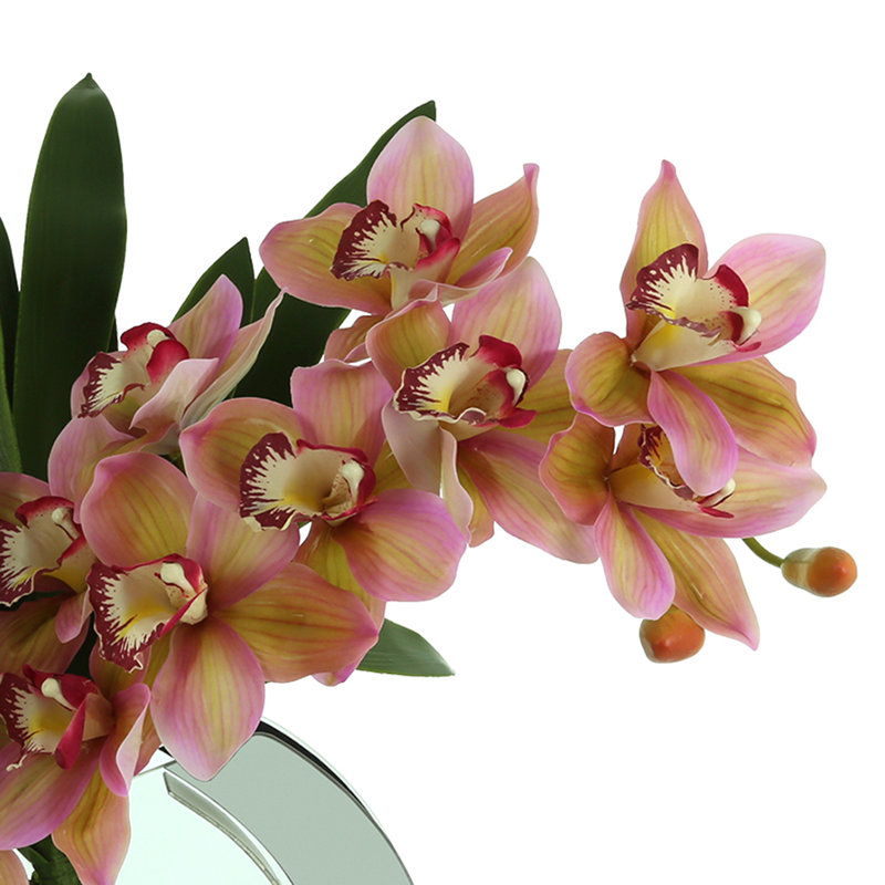 Modern Orchid Arrangement in Mirrored Glass Vase, Pink
