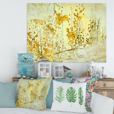 Fleur jaune, art grunge - peinture sur toile
