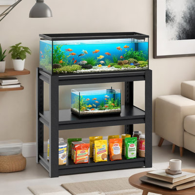 34'' W 3-Tier Height Adjustable Aquarium Stand with Storage Shelves, Metal Fish Tank Stand Rack for 20 to 30 Gallon Aquarium, Black