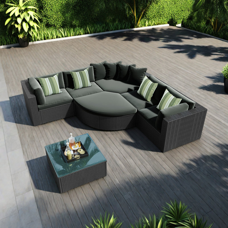 6 - Person Modular Patio Conversation Set with Cushions, Black, Black