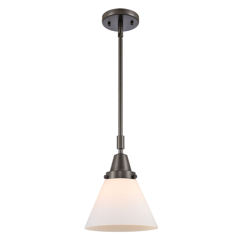Luminaire suspendu conique 1 lumière Ashwath, Blanc mat, H 44,12 po x l 8 po x P 8 po, Bronze huilé