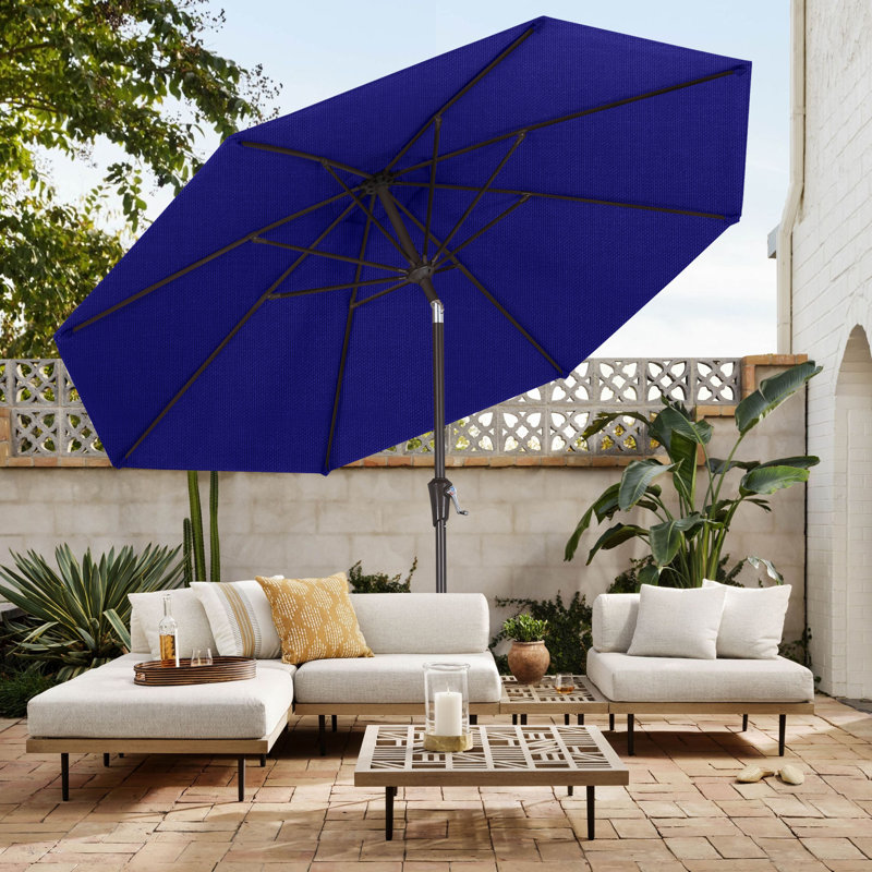Parasol de marché en oléfine 9 'avec inclinaison et manivelle, Saphir royal