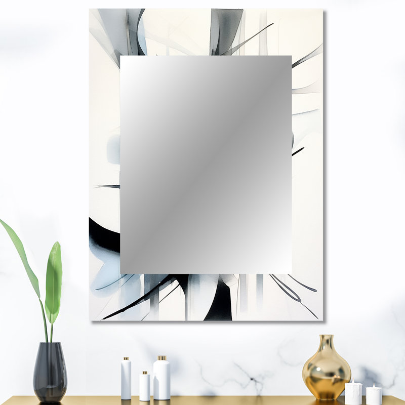 Abstract Neutral XII - Geometric Unique Mirror, Black Large Wall Mirror, Printed Metal Art, 40" x 30"