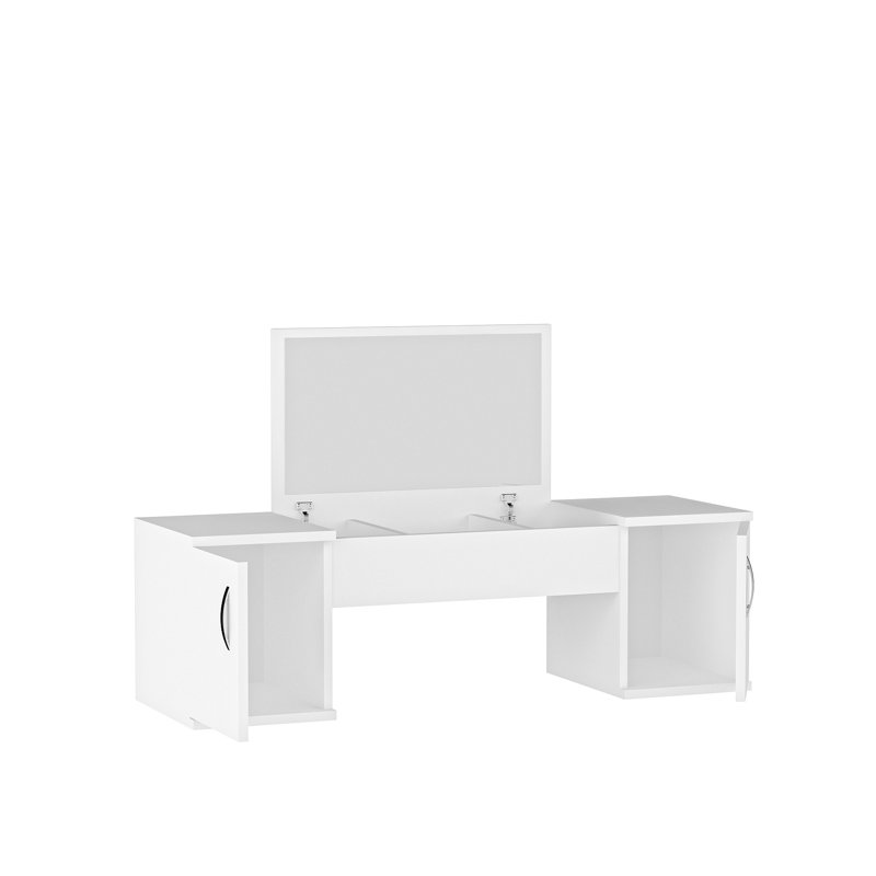 Modern White Make-Up Table with Mirror, 39.4 x 29.2 x 13.8 inches | 100% Melamine Coated Particle Board, Thickness: 0.7 inches | Includes Numerous Shelves, Wall-Mountable, Sleek & Functional Design for Beauty Spaces