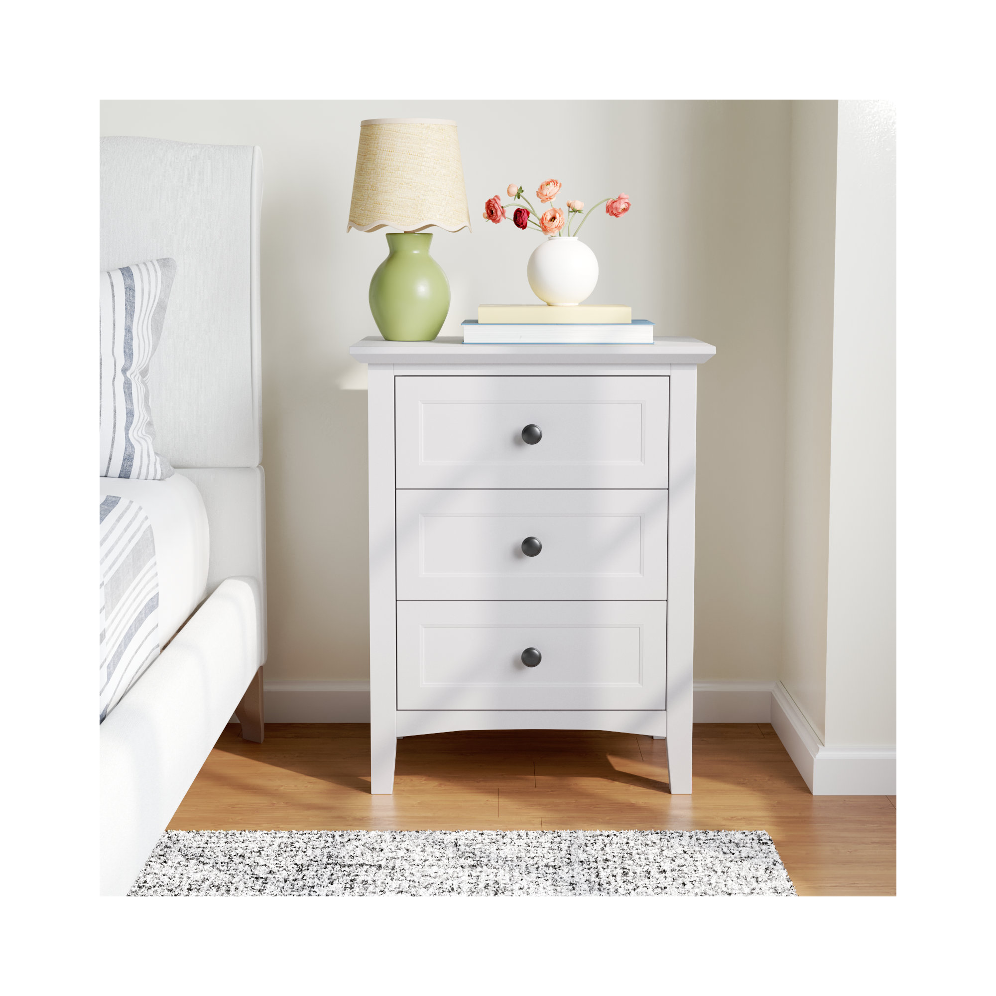 Renee 3 - Drawer Nightstand, White