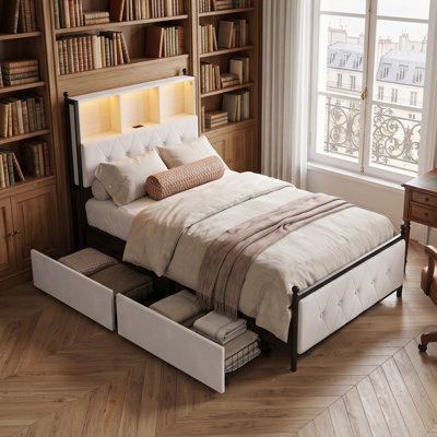 Upholstered Velvet Drawers Bed