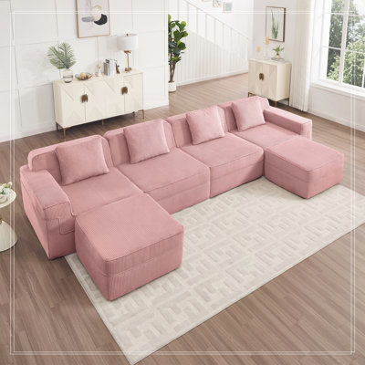4 Seat U Shape Sectional Boneless Sofa, Cloud Sectional Couch with Deep Seat, Modern Modular 4-Seat Sofa Couch with Throw Pillows and 2 Movable Ottomans