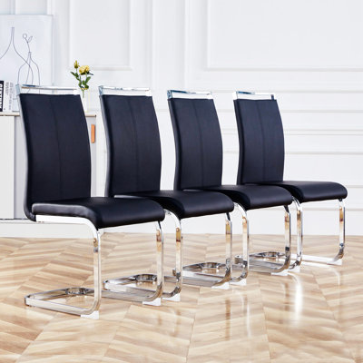 Modern Faux Leather High-Back Cantilever Dining Chairs with Top Handle