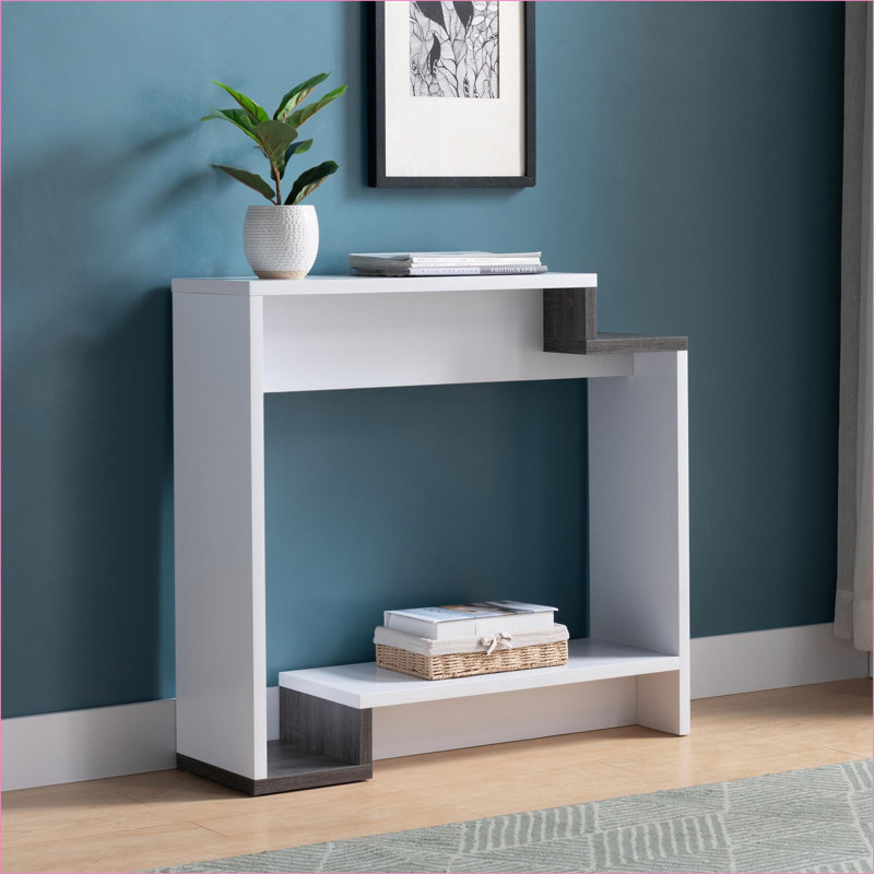 Console, deux tablettes ouvertes contemporaines blanc et amp; Gris | Panneau de particules