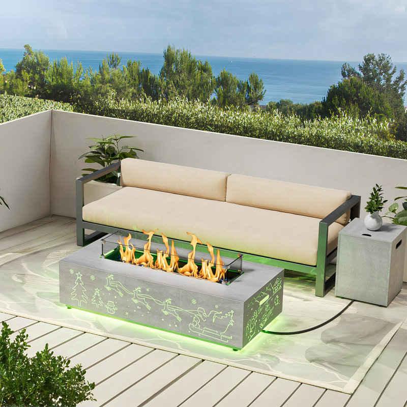 Outdoor 12.6" H X 42" W Metal Propane Outdoor Gas Fire Pit Table With Colorful Rgb Light, Gray