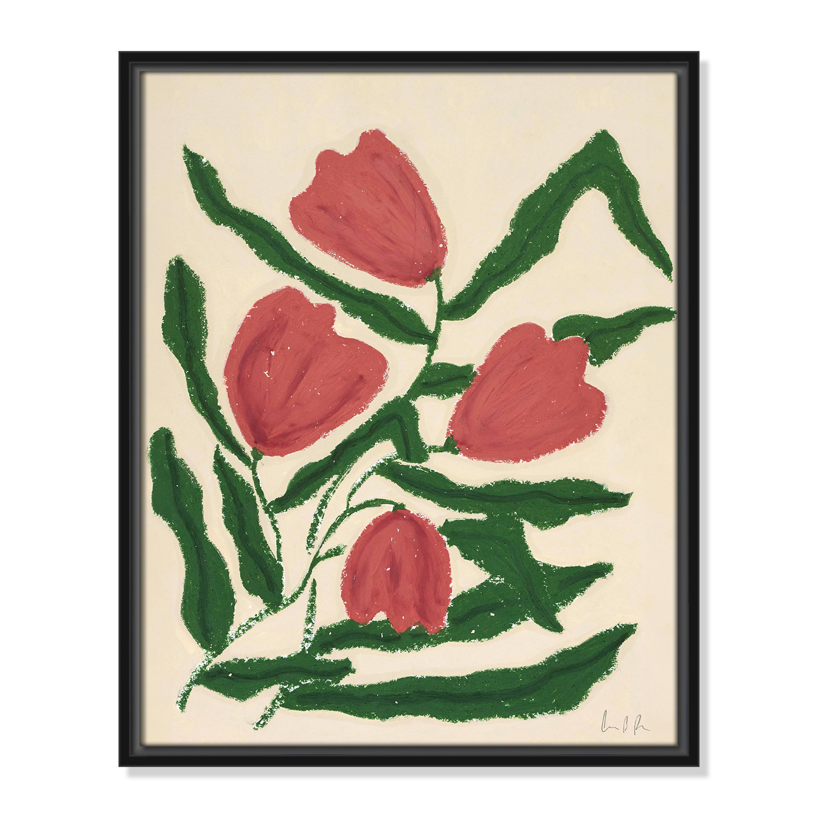 Red Tulips  Print by Camilla Bergqvist, 21.5" H x 17.5" W, Black