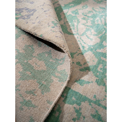Hand Knotted Loom Wool Eco-Friendly Area Rugs  - Rectangle Shape, Green Beige Color, Oriental Design, High Pile Thick Handmade Anti Skid Area Rugs for Living Room, Bed Room