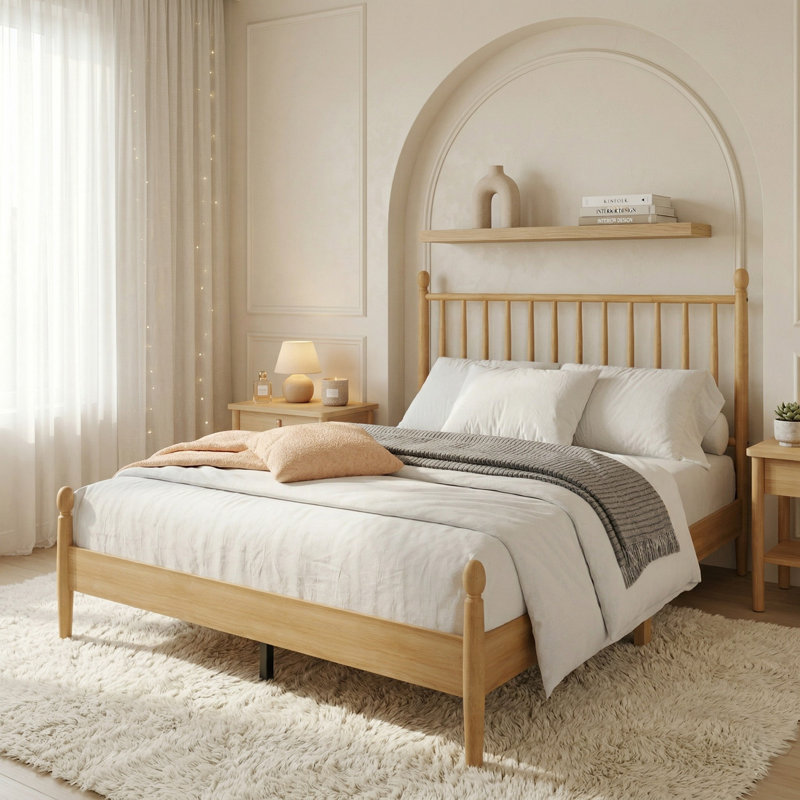 Downey Queen Platform Bed, Light Oak, Queen