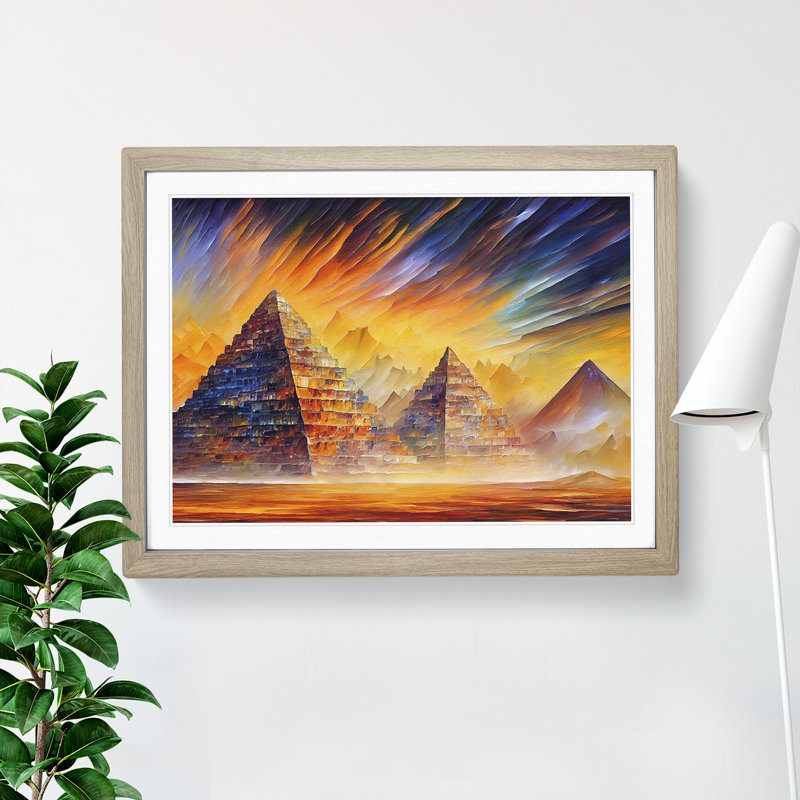 XH1022-7250X Pyramids Shimmering - Single Picture Frame Print, 46cm H x 64cm W x 2cm D, Oak Framed