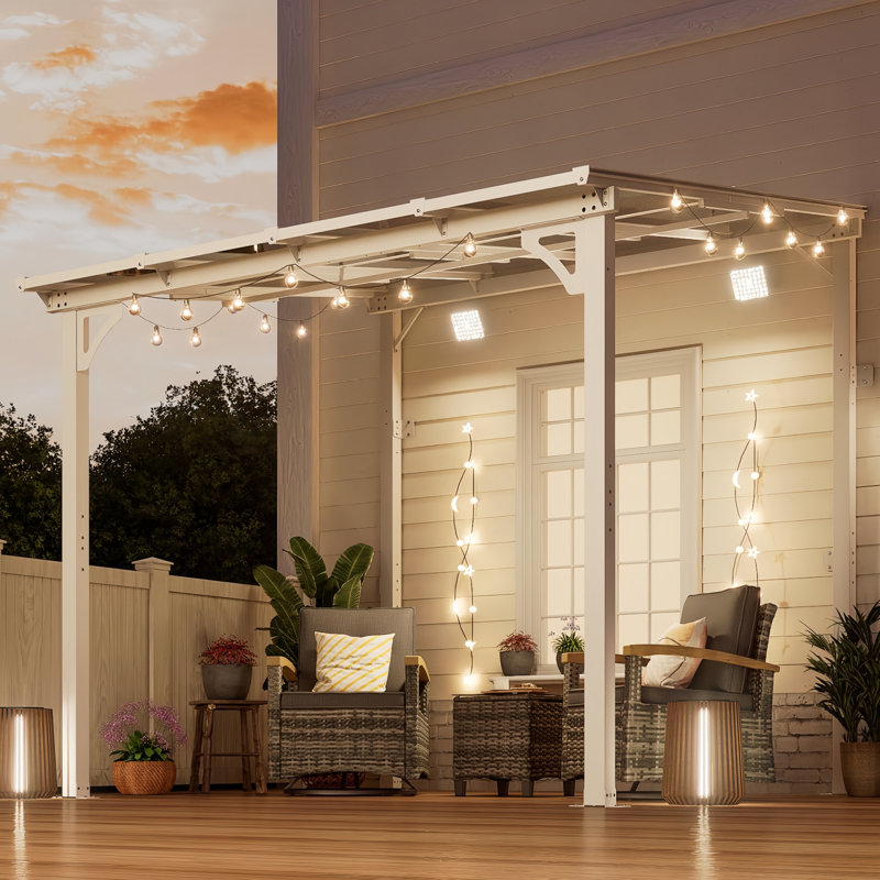 Pergola murale en aluminium avec lumière solaire Yardgrace, H 96 po x l 96 po x P 96 po