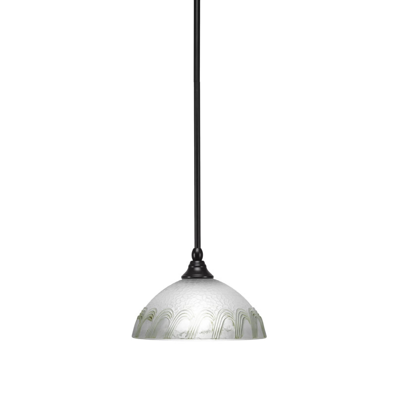 Mini-luminaire suspendu à tige, Noir mat, Blanc/vert